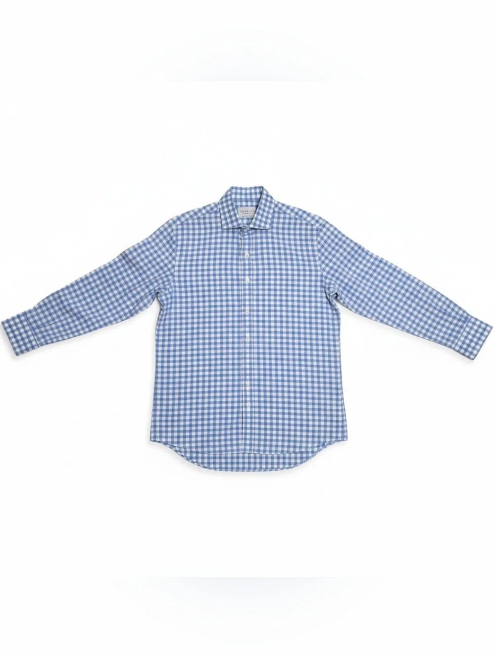 Ledbury Classic Light Blue Gingham Check Dress Shirt Stretch Cotton 15.5 Medium - Picture 2 of 8